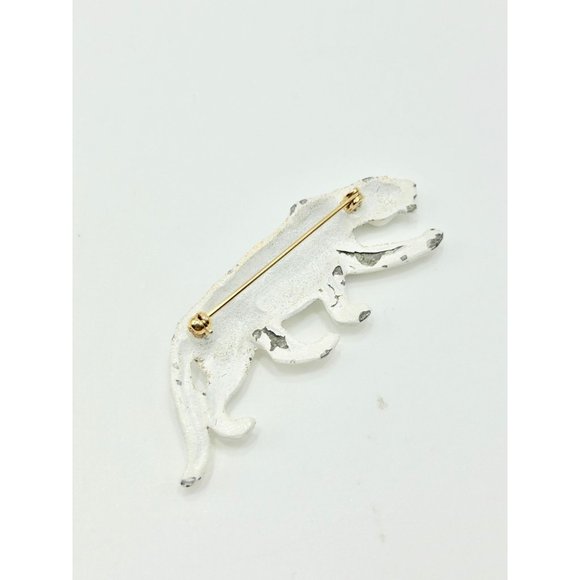 Vintage KJL Signed White Enamel Cheetah Pin Brooch Black Rhinestones Wild Cat - Picture 6 of 10